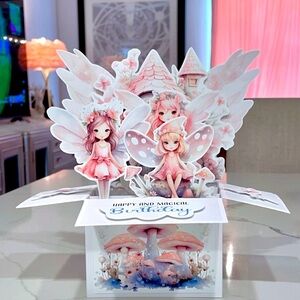 Beautiful 3 Lovely fairies Birthday Pop-Up Box Card | High Quality | Magical |